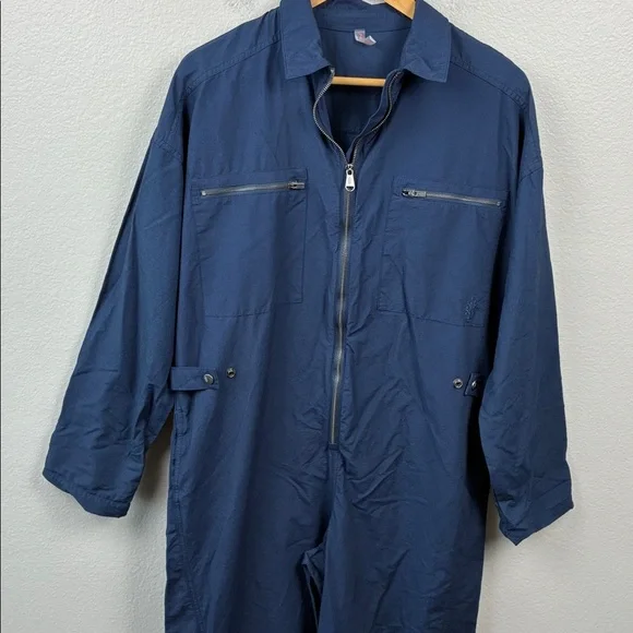 Free People Mesmerize Me Jumpsuit Longsleeve Navy Blue Wide Leg Cargo Pants L - Picture 7 of 10